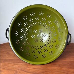 Olive Green Metal Colander with Handles